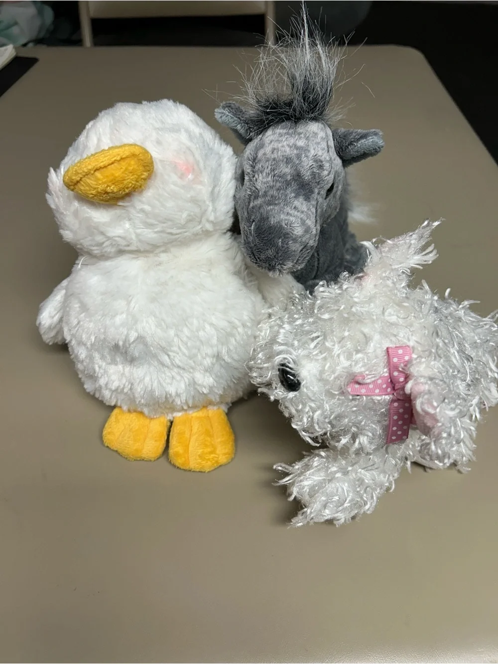 GANZ Plush Duck, Horse & Lamb Trio - White, Gray, Yellow, Pink